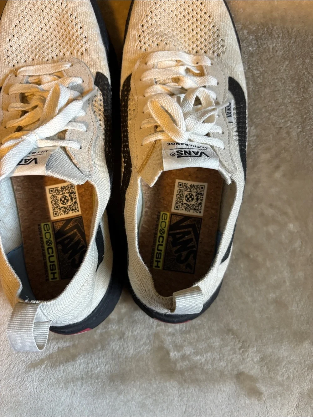 Vans Cream and Black Women’s Knit Lace-Up Athletic Sneakers